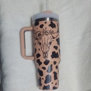 Cow Skull Print Tumbler with Straw